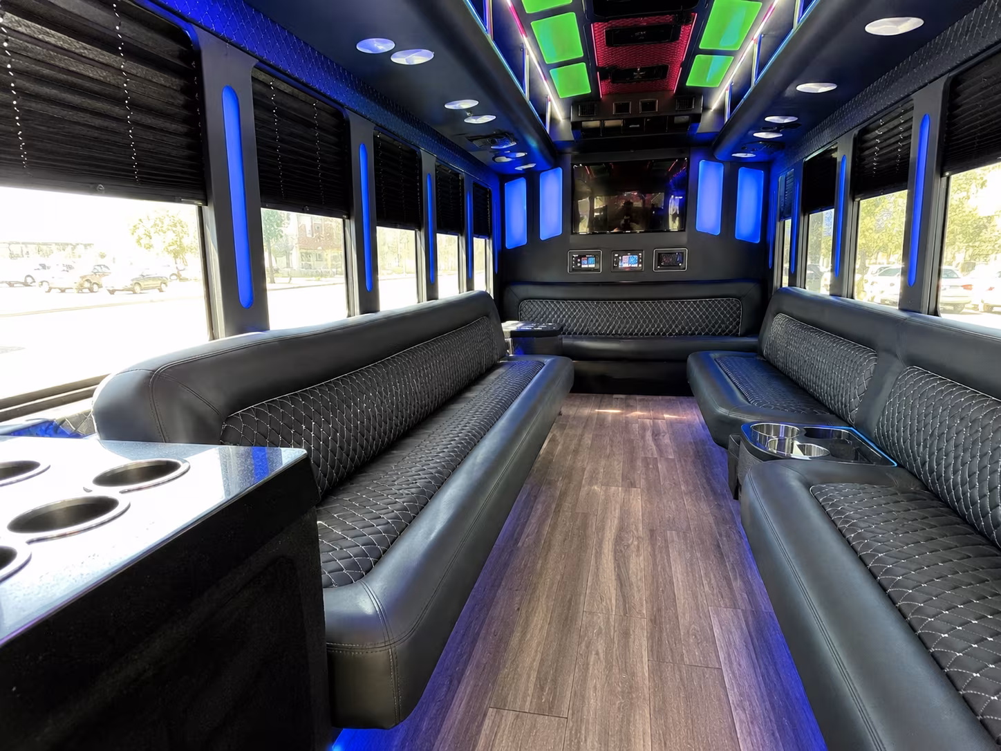 pullman 15 passenger party bus inside