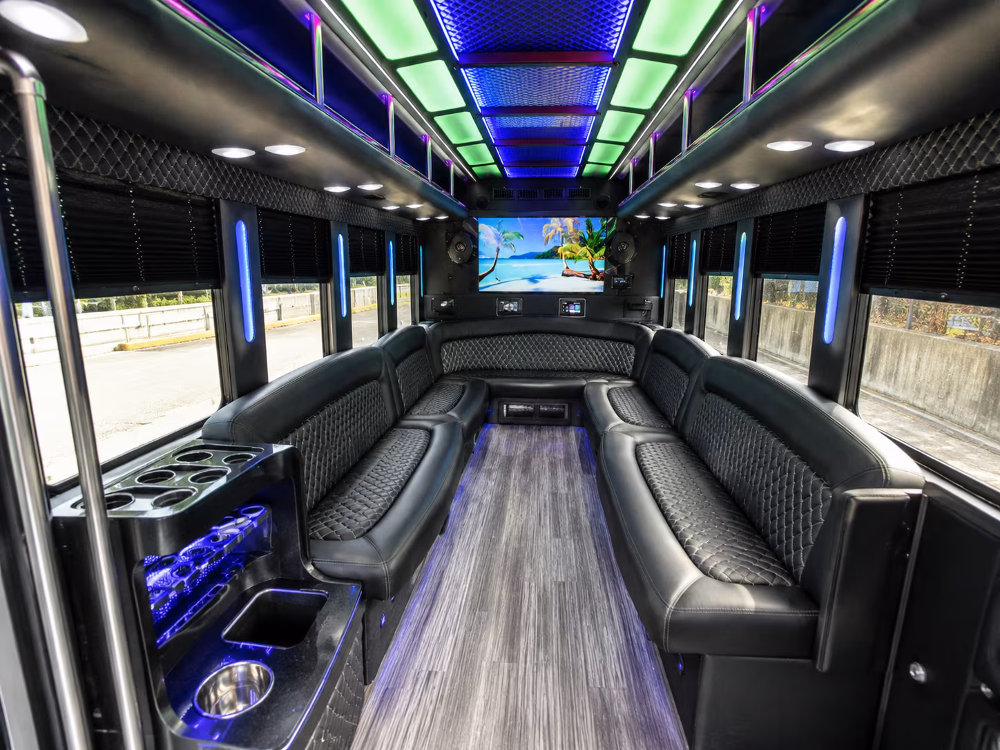 pullman 18 passenger party bus inside