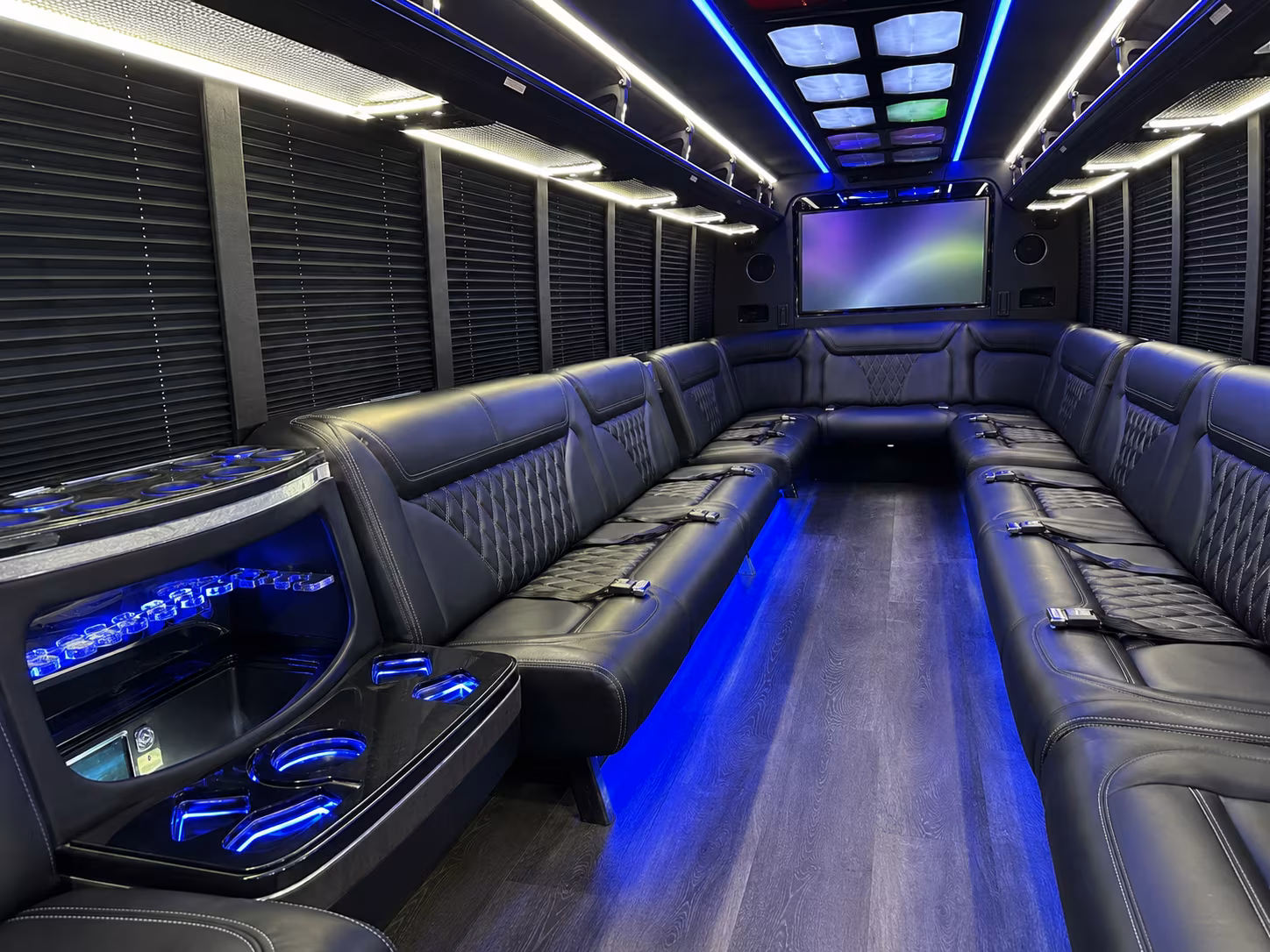 pullman 20 passenger party bus inside