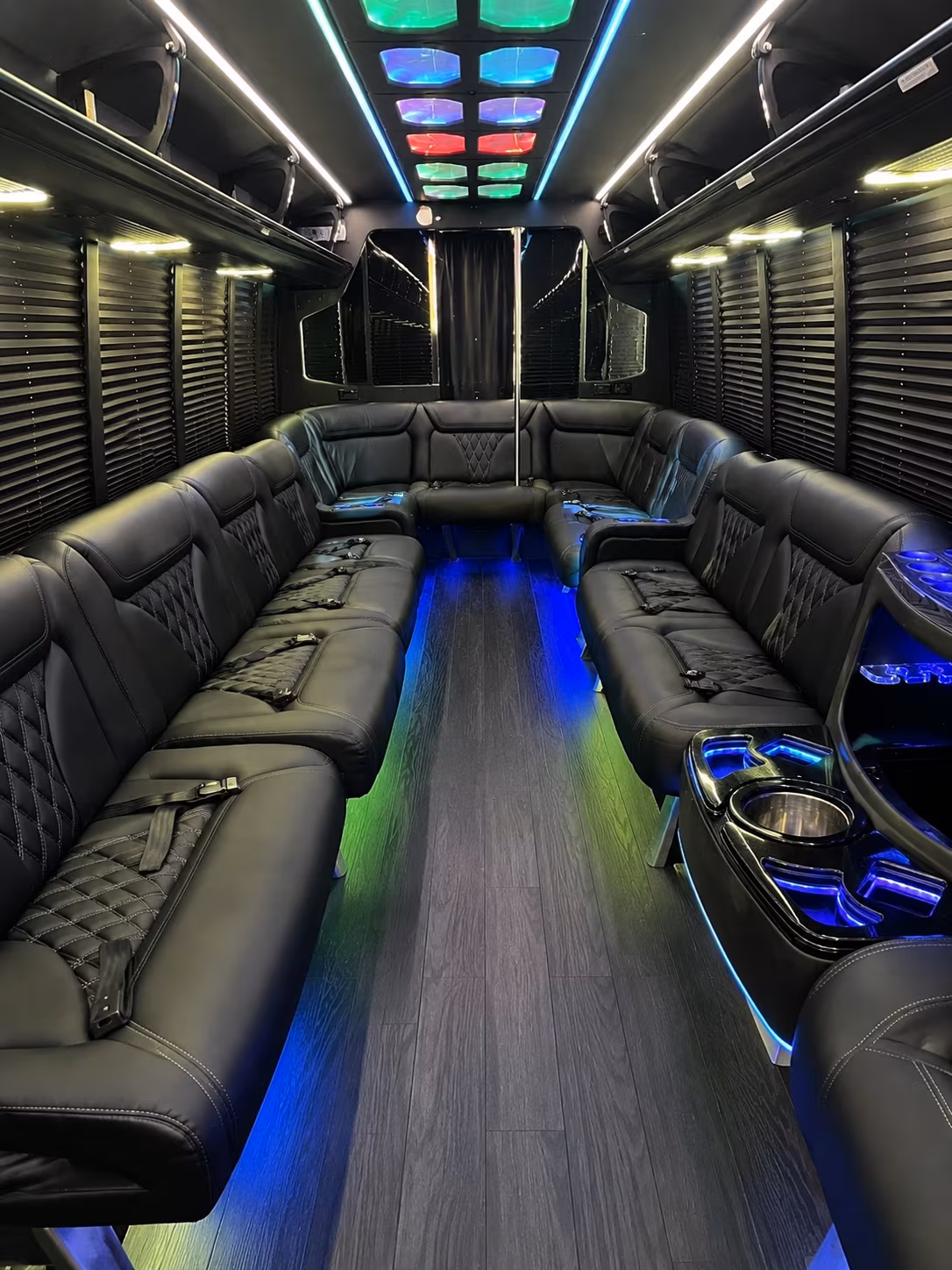 pullman 20 passenger party bus interior