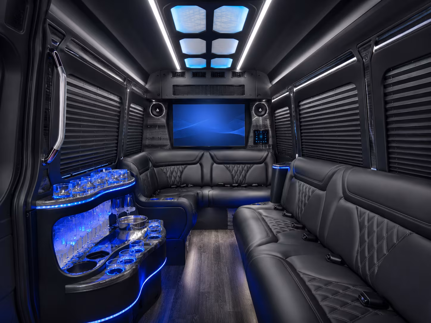 pullman 25 passenger party bus interior