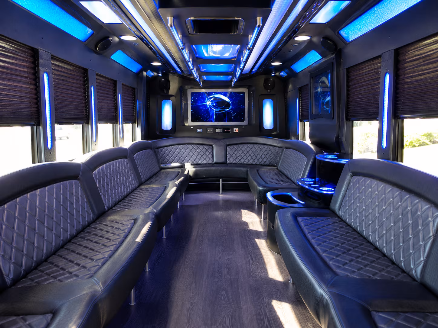 pullman 28 passenger party bus inside