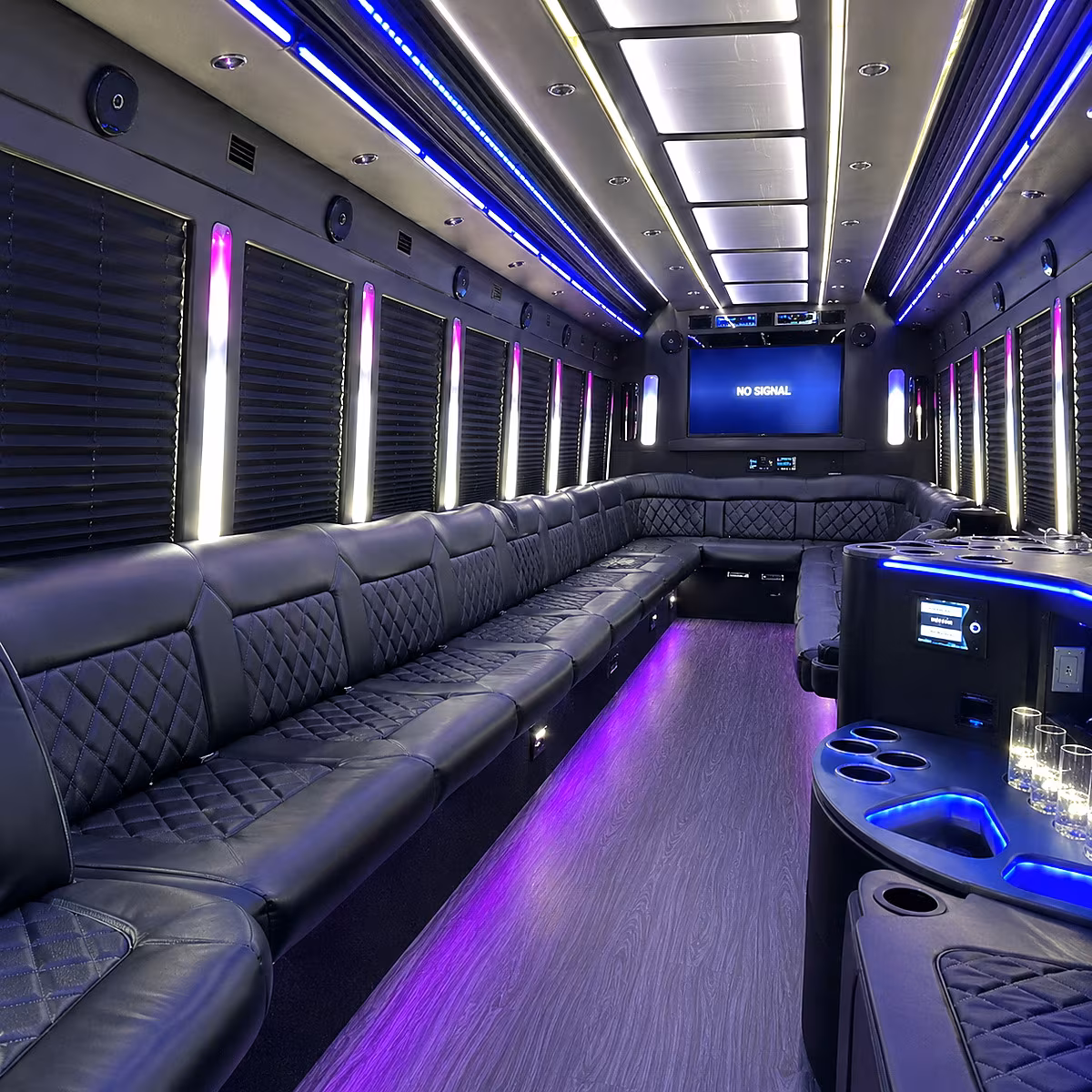 pullman 30 passenger party bus inside