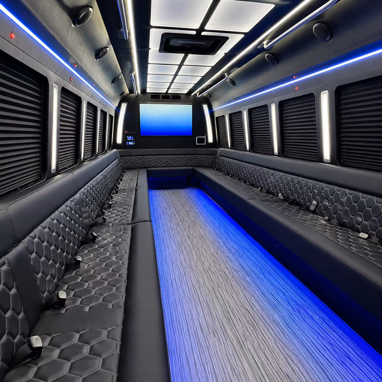 pullman 50 passenger party bus inside